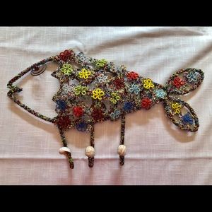 Anthropologie Beaded Fish Wall Decor/Hooks